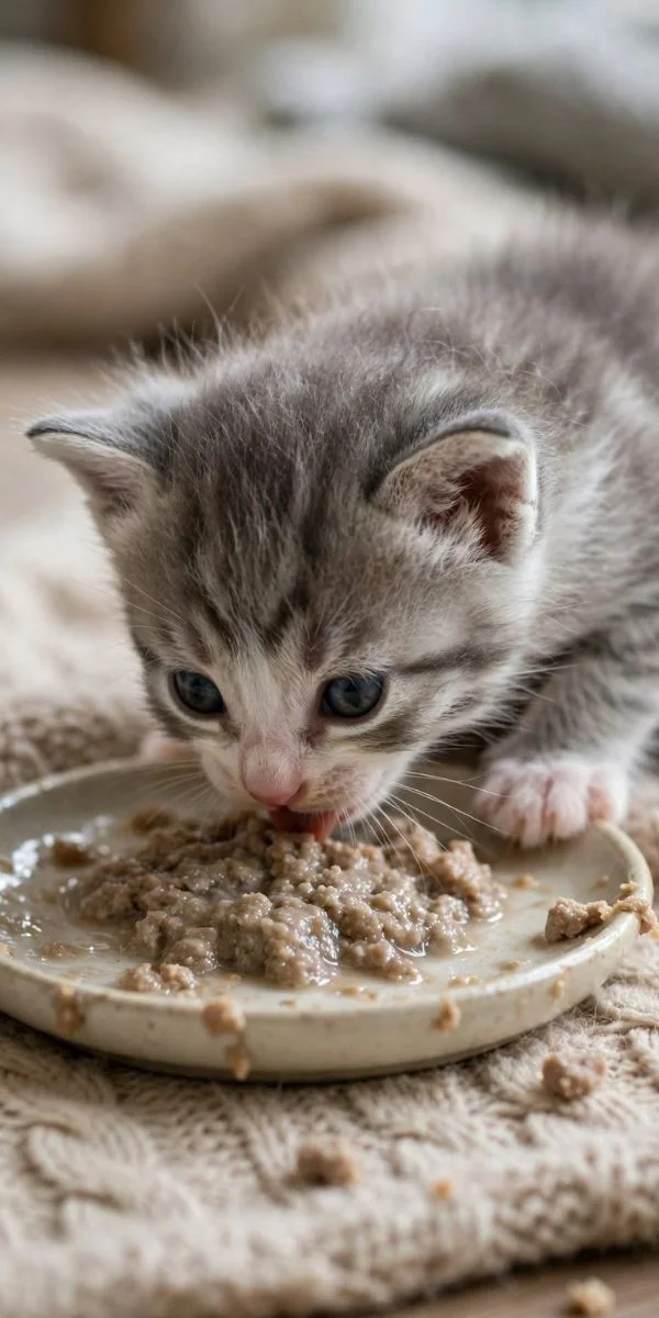 Begin introducing wet kitten food